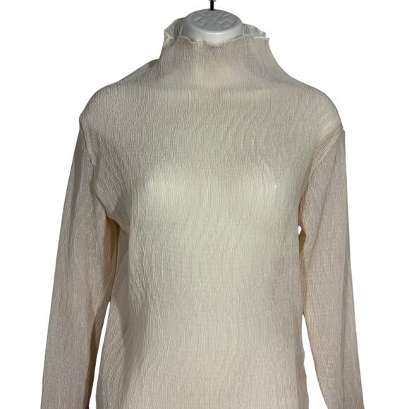 Wavy Mock Neck Top Snug Slim Fit VERY SHEER Nude Peach Cream - M - Picture 2 of 5